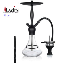 3T. 50 cm shisha ALADIN Captain Schwarz de aluminio negro con base de cristal transparente con anillo