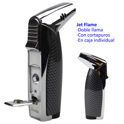 3T. Encendedor turbo jet «PASSATORE Rio» cromo/carbón doble llama con cortapuros