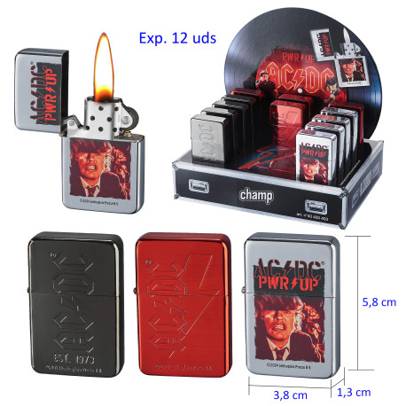 3T. Expositor con 12 encendedores piedra «AC/DC»