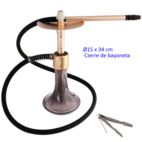 5T. 34 cm Shisha de aluminio dorado con base de cristal