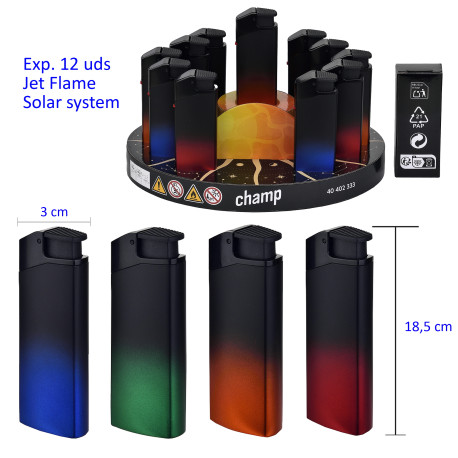 3T. Expositor con 12 encendedores jetflame «Champ» solar system