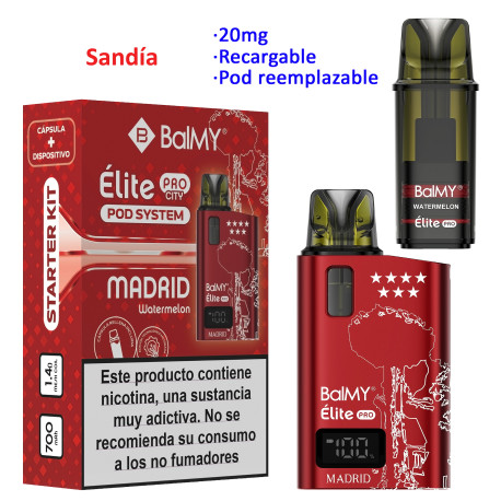 4T. MADRID EDITION Watermelon 20 mg. «BALMY ÉLITE PRO» Kit recargable