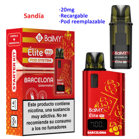 4T. BARCELONA EDITION Watermelon 20 mg. «BALMY ÉLITE PRO» Kit recargable
