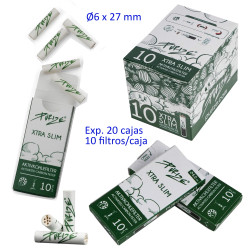 4T. Expositor con 20 cajitas de 10 filtros de carbón activo «PURIZE» Ø6 x 27 mm.  Xtra Slim