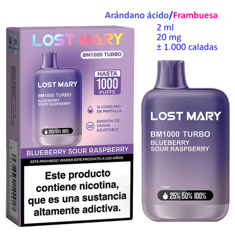 4T. Blueberry Sour Raspberry 20 mg. «Lost Mary BM1000 TURBO» Vaper desechable