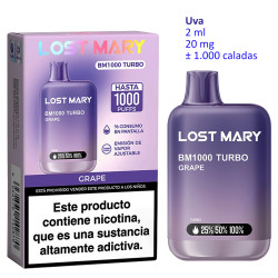 4T. Grape 20 mg. «Lost Mary BM1000 TURBO» Vaper desechable