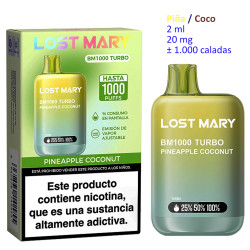 4T. Pineapple Coconut 20 mg. «Lost Mary BM1000 TURBO» Vaper desechable