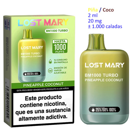 4T. Pineapple Coconut 20 mg. «Lost Mary BM1000 TURBO» Vaper desechable