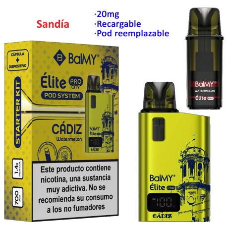 4T. CADIZ EDITION Watermelon 20 mg. «BALMY ÉLITE PRO»  Kit recargable