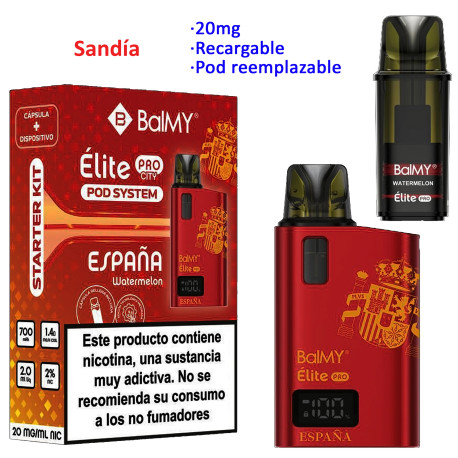 4T. ESPAÑA EDITION Watermelon 20 mg. «BALMY ÉLITE PRO» Kit recargable