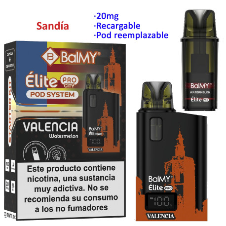 4T. VALENCIA  EDITION Watermelon 20 mg. «BALMY ÉLITE PRO» Kit recargable