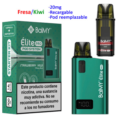 4T. Strawberry -Kiwi 20 mg. «BALMY ÉLITE PRO» Kit recargable