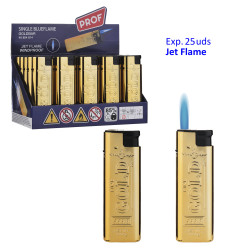 3T. Expositor con 25 encendedores jetflame «Prof» goldbar