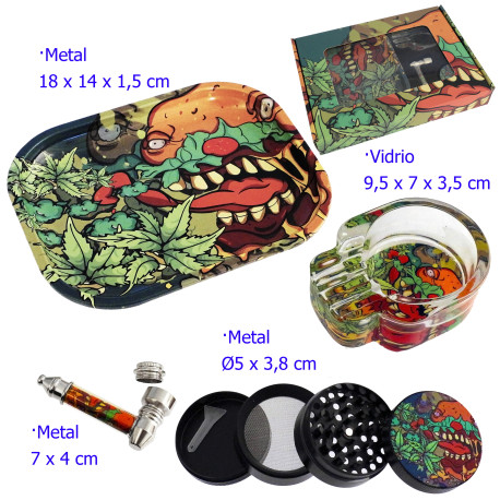 1T. Set con pipa, grinder, cenicero y bandeja