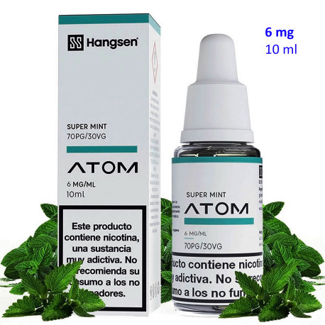4T. e-liquid Super Mint 6 mg. «Hangsen Atom» envase con 10 ml.