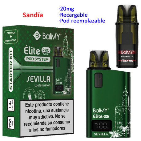 4T. Kit Watermelon 20 mg. «BALMY ÉLITE PRO» SEVILLA EDITION GREEN recargable