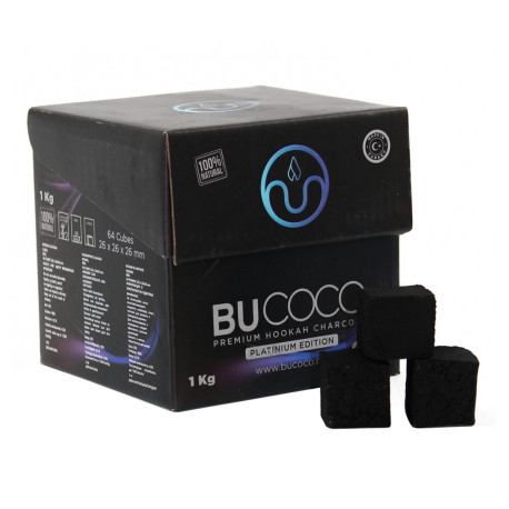 4T. Caja de 1 Kg. Carbón vegetal «BUCOCO» con 64 dados de 2,6x2,6x2,6 cm