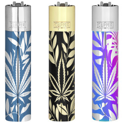 4T. «Clipper» « JUNGLE LEAFS» Exp. 12 encendedores con estuche de metal
