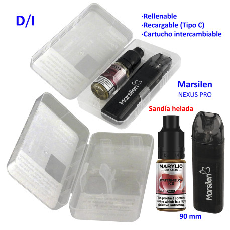 4T. Pack vaper «NEXUS PRO» + bote 20 mg. Watermelon Ice «MARYLIQ» Sales de nicotina
