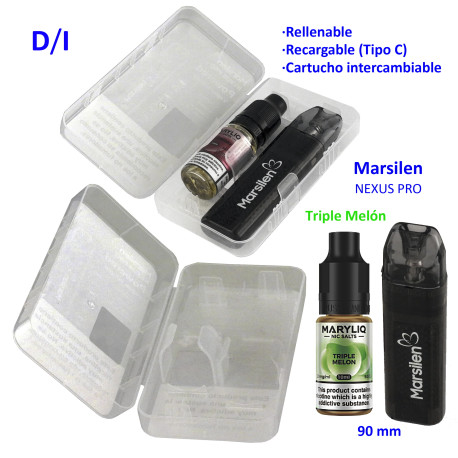 4T. Pack vaper «NEXUS PRO» + bote 20 mg. Triple Melon «MARYLIQ» Sales de nicotina