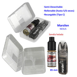 4T. Pack vaper «NEXUS» + bote 20 mg. Watermelon Ice «MARYLIQ» Sales de nicotina