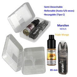4T. Pack vaper «NEXUS» + bote 20 mg. Triple Mango «MARYLIQ» Sales de nicotina