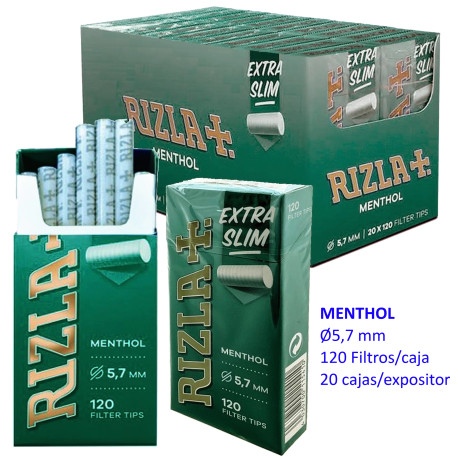 4T. Rizla 5,7 mm Tips filters Menthol «Extra Slim» display 20 boxes of 120 filters