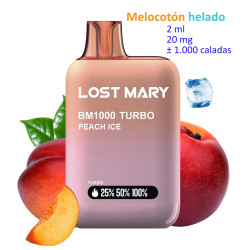 4T. Peach Ice 20 mg. «Lost Mary BM1000 TURBO» Vaper desechable