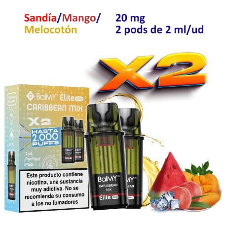 4T. Caribbean Mix 20 mg. «BALMY ÉLITE PRO» 2 Pods recarga