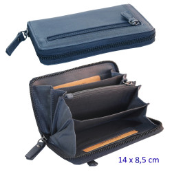 3T. Cartera/monedero/tarjetero, con cremallera 14 x 8,5 cm. Azul