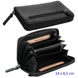 3T. Cartera/monedero/tarjetero, con cremallera 14 x 8,5 cm. Negro