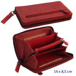 3T. Cartera/monedero/tarjetero, con cremallera 14 x 8,5 cm. Rojo