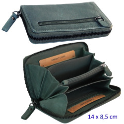 3T. Cartera/monedero/tarjetero, con cremallera 14 x 8,5 cm. Verde agua