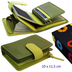 3T. Cartera/billetero/tarjetero señora 10 x 11,5 x 3,5 cm. Verde lima. Con RFID (protección electrónica). Con estuche