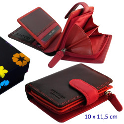 3T. Cartera/billetero/tarjetero señora 10 x 11,5 x 3,5 cm. Rojo con burdeos. Con RFID (protección electrónica). Con estuche