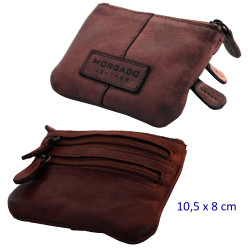 3T. Monedero unisex con 3 espacios 10,5 x 8 cm. Cuero