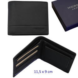 3T. Cartera/tarjetero/monedero caballero negra. Con RFID (protección electrónica) 11,5 x 9 cm. Con estuche