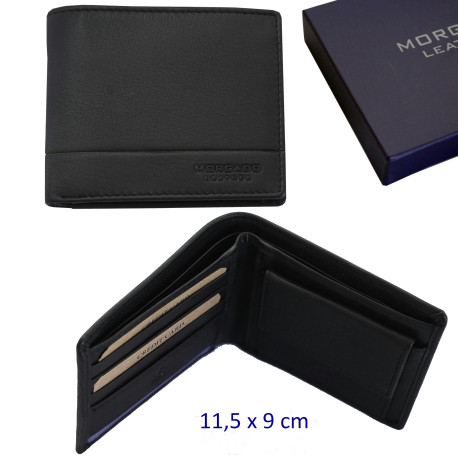 3T. Cartera/tarjetero/monedero caballero negra. Con RFID (protección electrónica) 11,5 x 9 cm. Con estuche