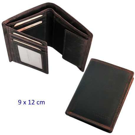 3T. Cartera/tarjetero/monedero caballero marrón 9 x 12 cm.