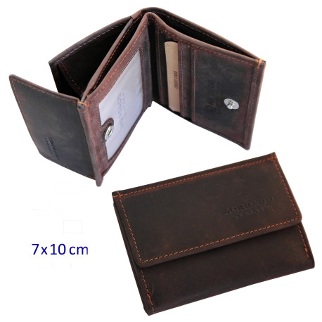 3T. Cartera/tarjetero/monedero caballero marrón 10 x 7 cm.