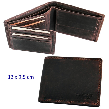 3T. Cartera/monedero/tarjetero caballero marrón 12 x 9,5 cm