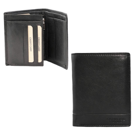 3T. Cartera/tarjetero caballero piel negra 10 x 12,5 cm. . Con estuche