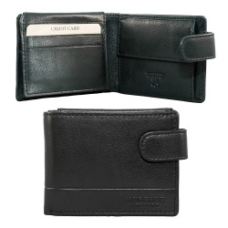 3T. Cartera/tarjetero caballero piel negra 11 x 8,5 cm. . Con estuche