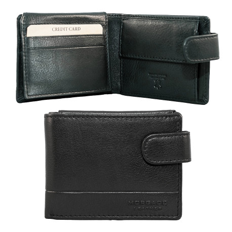 3T. Cartera/tarjetero caballero piel negra 11 x 8,5 cm. . Con estuche