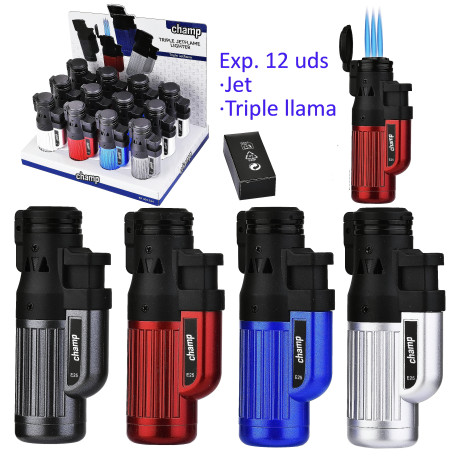 3T. Expositor con 12 encendedores triple jetflame «Champ»