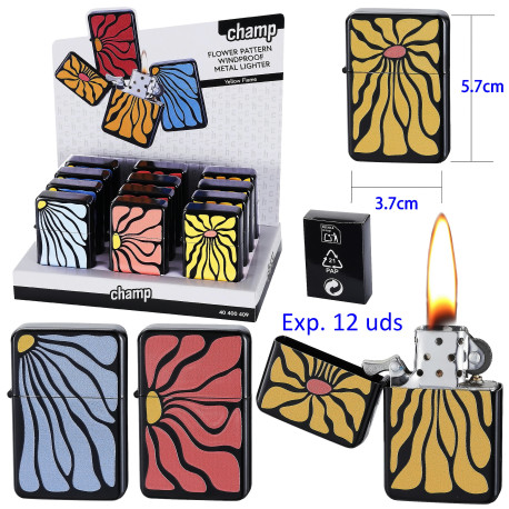 3T. Expositor con 12 encendedores gasolina «Champ» floral pattern