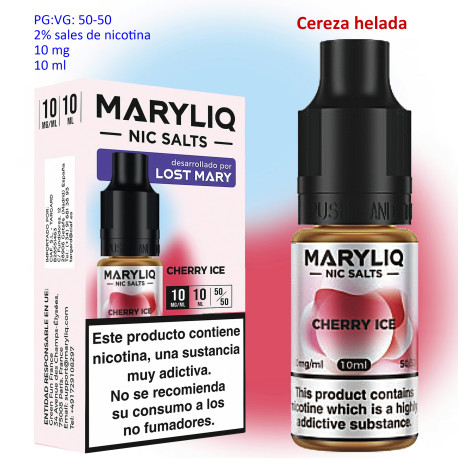 6T. 10 mg. Cherry Ice «MARYLIQ» Sales de nicotina 10 ml.