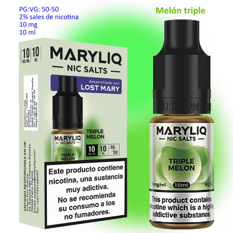 6T. 10 mg. Triple Melon «MARYLIQ» Sales de nicotina 10 ml.
