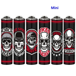 4T. Mini Clipper «BIKER SKULLS» Exp. 30 encendedores con funda metal