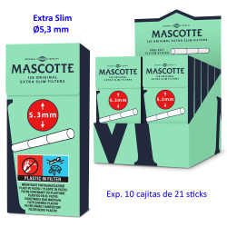 4T. Filtros «Mascotte» Extra Slim 5,3 mm Expositor con 10 cajitas de 21 sticks